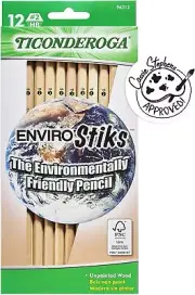 TICONDEROGA Envirostik Natural Wood Pencils, Wood-Cased #2 HB Soft, Natural, 12-