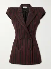 [MCQUEEN] MCQUEEN - Double-breasted Striped Wool Blazer - Red - IT44 IT 44 Red