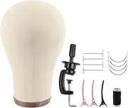 22 inch Canvas Block Mannequin Head Wig Display,Canvas Head+Head Stand+T Pins+Wig Cap+Needles+Lines