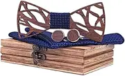 TOPPERFUN 4pcs Wooden Bow Tie for Men Vintage Style Square Towel Box Wedding Anniversary Birthday Decor Comfortable Elastic Band Design