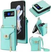 [XIMAND] for Samsung Galaxy Z Flip 4 Case with Accordion Crossbody Zipper Wallet, 6 Card Slots Large Capacity- Girly Stylish and Versatile Accessory.(Green)