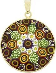 [Glass Of Venice] GlassOfVenice Murano Glass Millefiori Pendant in Gold-Plated Frame 1"