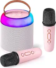 Wireless Bluetooth Speaker & Micphone Mini Portable KTV Speaker Set LED Lights