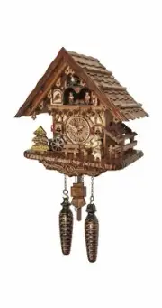 Quartz Cuckoo Clock Black forest house with music and dancers EN 4692 QMT NEW