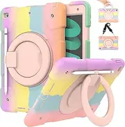 iPad 9th/8th/7th Generation iPad Case 10.2 inch with Pencil Holder, Case for iPad 10.2" 2021/2020/2019 with 360° Rotating Bracket & Adjustable Shoulder Strap, Drop-Proof iPad Cases for Girls