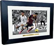 Signed 12x8 Black Soccer Lional Messi Barcelona Cristiano Ronaldo Real Madrid Autographed Photo Photograph Football Picture Frame Gift A4