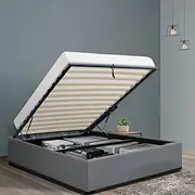 Artiss King Single Bed Frame Platform Gas Lift Base Beds with Storage Bedroom Room Decor Home Furniture, Upholstered with Grey Faux Linen Fabric + Foam + Wood, Modern Design
