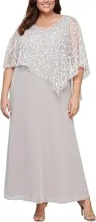 [S.L. Fashions] Women's Plus Size Long Floral Shimmer Overlay Cape Gown, Formal Event, Wedding Guest Dress