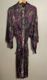 Natori Women Kimono Robe Large Purple Paisley Satin Romantic Lingerie Lounge NWT