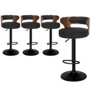 ALFORDSON Set of 4 Bar Stool Kitchen Swivel Chair Wooden Linen Fabric Ramiro Black