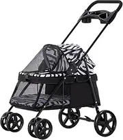 Cat Dog Strollers for Small Dogs, Small Dog Pram Pet Stroller for Cats with Cup Holder, Pet Stroller Buggy with Rain Cover, Breathable Dog Prams Pushchairs Travel Carrier(Zebra)