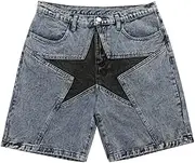 [CUTEGAL] Denim Shorts Jorts Unisex Jorts Y2K Baggy Jorts Star Jorts Mid Rise Stretchy Patchwork Jeans Shorts