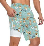 [ZZXXB] Sweet Corgi Dog Athletic Shorts for Men with Pockets 2 in 1 Quick Dry Running Shorts S-3XL