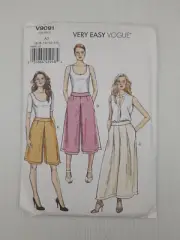 Vogue Sewing Pattern 9091 V9091 Misses Culottes 2 styles Pants Size 6-14 NEW