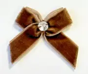 35Pc Lot Mini Velvet Ribbon Bow 1" With Stone center Sew on Ribbon Bows Brown