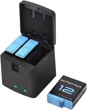 3pcs 1800mAh Battery + 3-Slot Battery Charger with USB Port Compat with Hero 12/11/10/9 Blue One Size