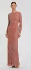 Mac DuggalPink Embellished High Neck Illusion Long Sleeve Gown 93626 Woman's 6