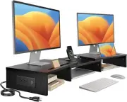 HUANUO Dual Monitor Stand -Monitor with USB ports ,Adjustable Black
