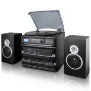 Trexonic Trx-811Bs-Rb 3-Speed Turntable Cd Player Dual Cassette Bt Fm Radio And