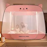 Pop-Up Mosquito Net for Bed Canopy Anti Mosquito Bites Folding Design with Net Bottom, Insect Screen for Home Bed Camping Travel,Pink,2.0 * 2M