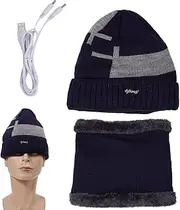 [YONGBAO] Electric Warm Heated Hat, Winter Thermal Beanie, USB Heated Hat Scarf Set, Soft Warm Scarf Pom Knit Hat for Running, Skiing, Skating, Cold Weather