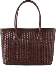 [SLHFPX] Woven Tote Bag For Women Hand Make Vegan Leather Shoulder Bag Handbag Zip Closure Beach Tote Travel Hand Bag