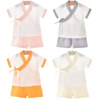 在飛比找蝦皮購物優惠-嬰兒夏季衣服一套日式紗布和服兒童短袖漢服寶寶家居睡衣