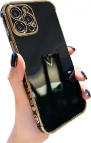 iPhone 12 Pro Case – Black & Gold Slim TPU Bumper Cover – Shockproof New