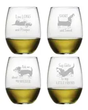 Susquehanna Glass Set of 4 21oz Dachsund Assortment Stemless Wine Glasses