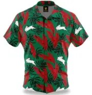 SOUTH SYDNEY RABBITOHS NRL TEAM PARADISE SHORT SLEEVE BUTTON UP HAWAIIAN SHIRT