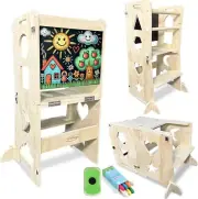 in 1 Foldable Learning Tower for Toddlers Wooden Montessori Kitchen Step Stool
