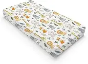 Jungle Safari Animals Tropical Leaves Changing Pad Covers for Boy Girl 32''x16'' Elephant Lion Giraffe Hippo Fox Unisex Fitted Changing Pad Sheets Comfort Soft Breathable Baby Changing Table Mats