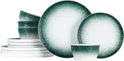 QOMO-1996 12-Piece Gradient Green Porcelain Dinnerware Set for 4,Chip Resistant Plates and Bowls Sets, Microwave & Dishwasher Safe Green Dish Set,Suitable for All Occasions