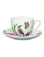 [Maxwell & Williams] Eloise Short Lyric Cup & Saucer 240ML Spinebill Honeyeater Gift Boxed in White