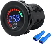 Daseeme New 12/24V Color LED DC Digital Display Voltmeter with Low Pressure Buzzer Alarm Waterproof Tester Volt Gauge for Car Motorcycle Truck Boat Marine