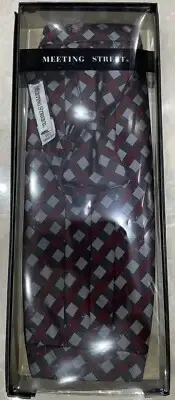 Meeting Street Men's Cummerbund And Bow Tie Red Black Gray