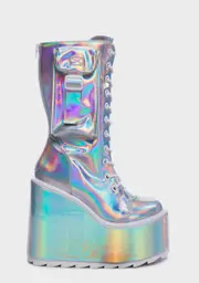 [Y.R.U.] Silver Hologram Dune Desert Platform Boots
