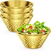 4 Pcs Gold 304 Stainless Steel Bowl, 21 Oz Double Walled Insulated Soup Bowl, 5.9 in Metal Mixing Bowl, Multi-Purpose Kitchen Serving Bowl for Snack, Rice, Ramen, Fruit, Ice Cream