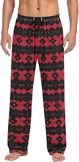 [WOIWB] Men’s Pajama Pants Red Ethnic Pattern Lounge Pants with Pockets Drawstring Elastic Band S