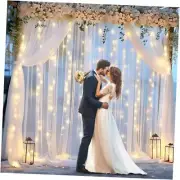 Tulle Backdrop Curtain with Lights String 5'(W) x 10'(H), 2 panels White