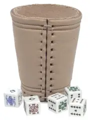Real Leather Compact Dice Cup Natural + White Poker Dice Spades "Ace" + Pouch