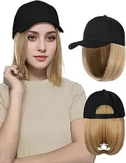 Baseball Cap Hair Wig Hats with Hair Resistant Synthetic Hair Extension Daily Use Baseball Hat Wig Sun Hat Short Straight Hat Wig Hair Women's Short Bob Wigs Honey Blonde