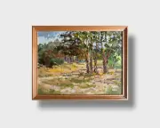 Oil painting Pine trees Ukrainian painter Canvas Framed original landscape Decor