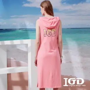 【IGD 英格麗】速達-網路獨賣款-IGD印圖連帽休閒連身裙(粉色)
