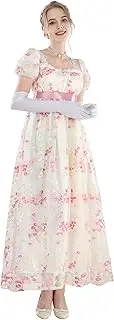 [FCCAM] Women's Regency Jane Austen Long Vintage Dresses, Victorian Ball Gown with Gloves, Empire Waist Dress