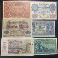 在飛比找Yahoo奇摩拍賣-7-11運費0元優惠優惠-真品古幣古鈔收藏德國紙幣 德國舊版紙幣6張，1914年-19