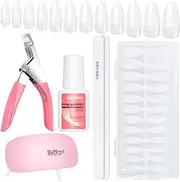 Beloving Gel Nail Kit, Nail Extension Kit with 240Pcs Soft Gel Nail Tips Almond Shape, Portable Mini UV LED Nail Lamp, 2Pcs Nail Files, Acrylic Nail Clipper, Nail Glue for Gel Art Polish DIY Manicure
