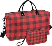 [ZRYSMY] Duffel Bag for Traveling, Buffalo Plaid Pattern Travel Bag Gym Bag, with Multiple Interior Pockets Shoulder Weekender Bag for Women Men with Toiletry Bag 20.5L x 1.9W x 13.8H, Multi-Colored