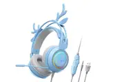 Cute Deer Over Ears Gaming Wired Headphones-Blue