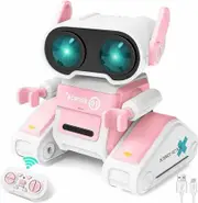 Robot Toys Remote Control Toy Robots for Kids with LED Eyes Flexible Head & Arms Dance Moves and Music Gift for Kids Ages 3+(Pink)